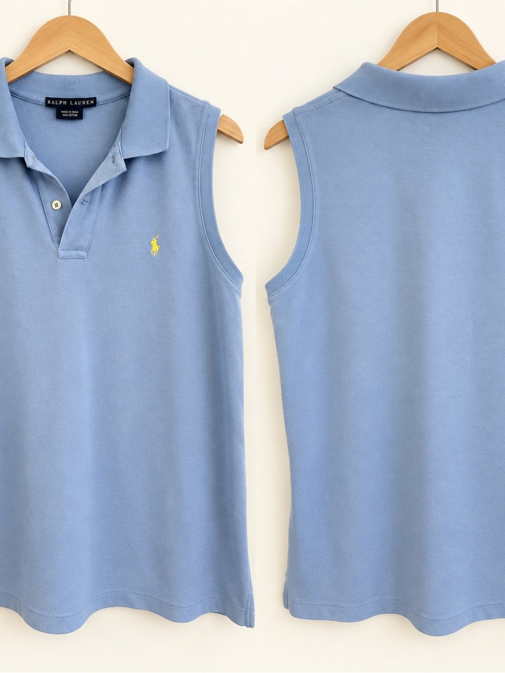 Ralph Lauren Sleeveless Polo in Pale Blue with Yellow Pony